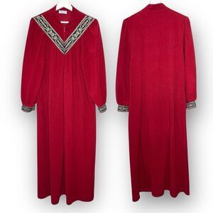 Vintage Vanity Fair Robe Red Velour Zip Up Long Sleeve Women’s Size Medium